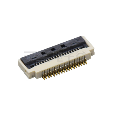 Pitch 0.50mm 90°H2.00mm 前掀盖下接触带蝴蝶扣卧贴 FPC
 18pin 本色 镀半金1U",镍